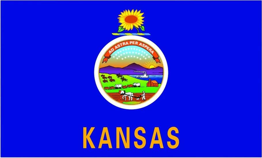 Kansas Bayrağı Sticker Kendinden Yapışkanlı Vinil Devlet Ayçiçeği Buğday-C570 - 6 inç veya 15 Santimetre Çıkartma Boyutu