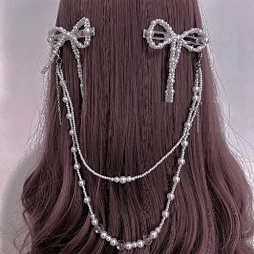 Ceviz Vintage Yay saç tokası Kadınlar Kızlar için Düğün Uzun İnci Saçak Tokalar Barrette Aksesuarları (Renk: Beyaz, Boyut: