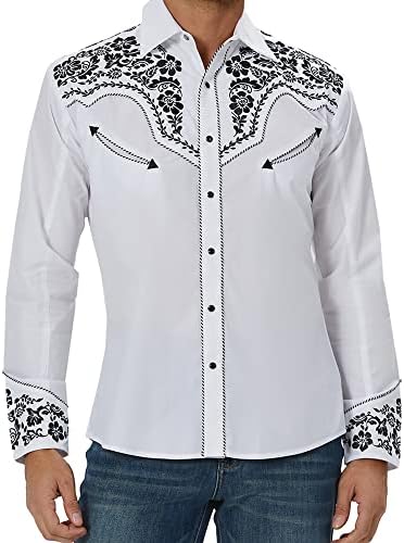 SALVAJE OESTE İşlemeli Batı Kovboy Gömlek Erkekler için Snap Düğmesi Uzun Kollu Gömlek Batı Kovboy Nakış