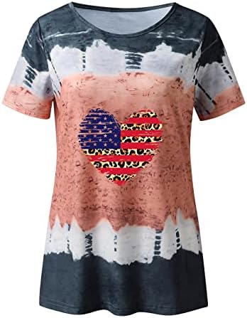 Vatansever Gömlek Kadınlar için ABD Bayrağı Yaz Kısa Kollu V Boyun Tunikler Üstleri Çizgili Kravat Boya Gevşek Fit Rahat