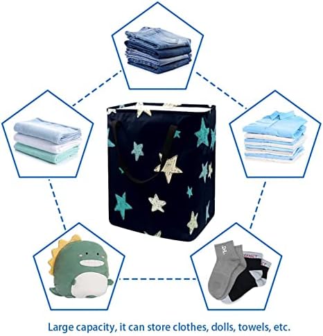Mavi ve Beyaz Yıldız Baskı Katlanabilir çamaşır Sepeti, 60L Su Geçirmez çamaşır sepetleri Çamaşır Kutusu Giysi Oyuncak Depolama