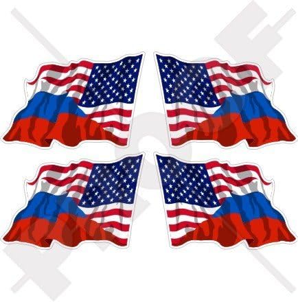 ABD Amerika Birleşik Devletleri ve RUSYA Sallayarak Bayrak, Amerikan ve Rusya Federasyonu 2 (50mm) Vinil Tampon-Kask Çıkartmalar,