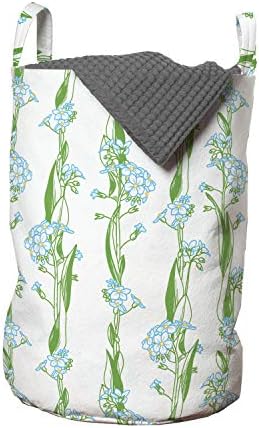 Ambesonne Çiçekli Çamaşır Torbası, İç İçe Yapraklı Dikey Olarak Yerleştirilmiş Çiçek Şeritleri, Kulplu Sepet Çamaşırhaneler