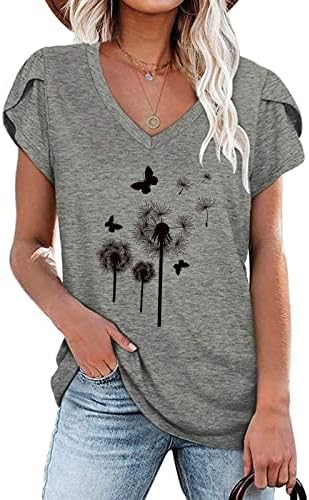Gömlek Bayanlar Kısa Kollu %2023 V Boyun Pamuk Grafik Karahindiba Baskı Çiçek Salonu Bluz Gömlek Genç Kızlar için MU