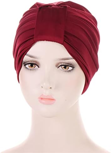 Moda Pilili Türban Kap Kadınlar için Etnik Headwrap Düz Renk Baggy Önceden Bağlı Kemo Şapkalar Elastik Türban Başörtüsü