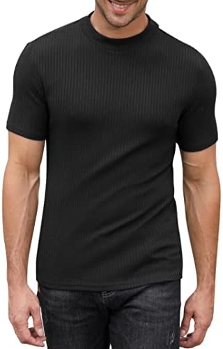 TURETRENDY erkek Streç Kas Tişörtleri Balıkçı Yaka Uzun Kollu Örgü Tees Casual Slim Fit Temel Gömlek Tops