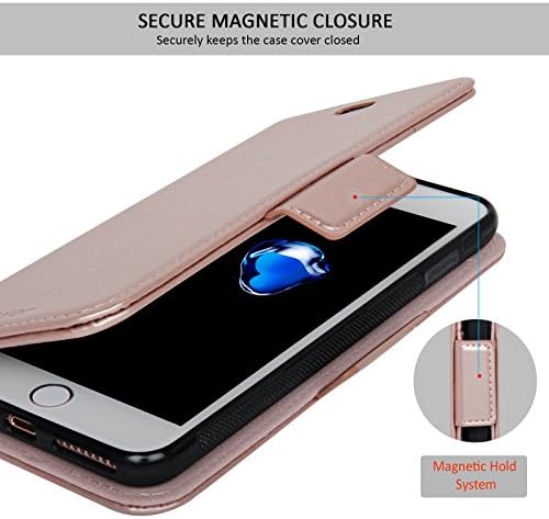 navor Ayrılabilir Manyetik Cüzdan Kılıf RFID Koruma, Logo Delik, iPhone 7 için uyumlu Artı [Vajıo Serisi] - Gül Altın (IP7PVJRG)