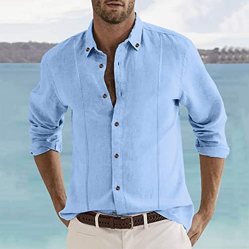 RTRDE erkek Düğme Aşağı Gömlek Casual Pamuk Keten Düz Renk Uzun Kollu Gömlek Gevşek Casual Düğme Aşağı Gömlek