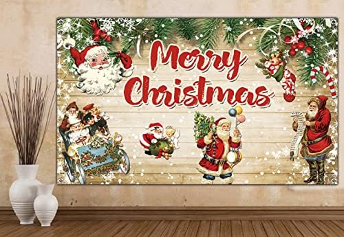 6 X 3.6 ft Vintage Dayanıklı Merry Christmas Şömine Zemin Büyük Merry Christmas Işareti afiş kumaşı Noel Tatil Fotoğraf Arka