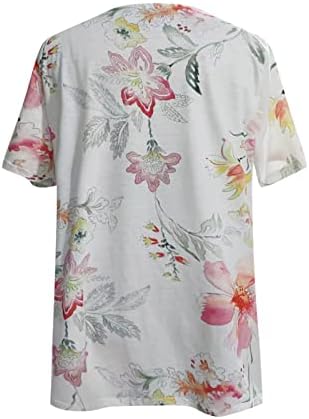 Bayan Çiçek Baskı Gizlemek Göbek Yağ Üstleri Seksi V Boyun Düğmesi Dantelli Bluzlar 2023 Yaz T Shirt Tayt