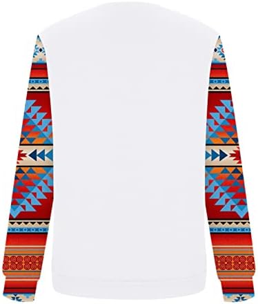 Sonbahar Üstleri Kadın T Shirt Batı Aztek Baskı Kazak Bluz Uzun Kollu Crewneck Patchwork Gömlek Gevşek Kazak