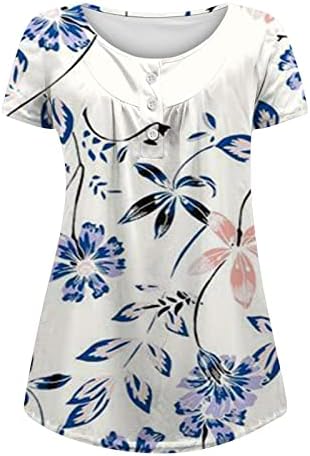 Kızlar Kısa Kollu Tekne Boyun Düğme Aşağı Çiçek Grafik Pilili Dantelli Üst Tee Sonbahar Yaz pamuklu bluz Bayan
