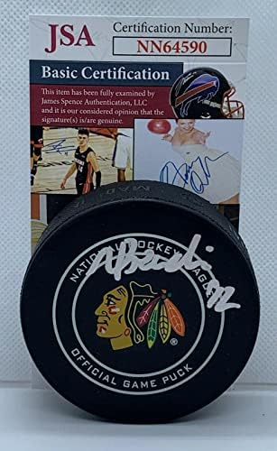 Nicolas Beaudin Chicago Blackhawks'ı imzaladı Resmi Oyun Diski imzalı JSA İmzalı NHL Diskleri