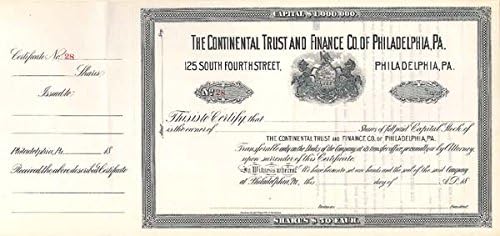 Philadelphia'nın Continental Trust and Finance Co, PA-Hisse Senedi Sertifikası