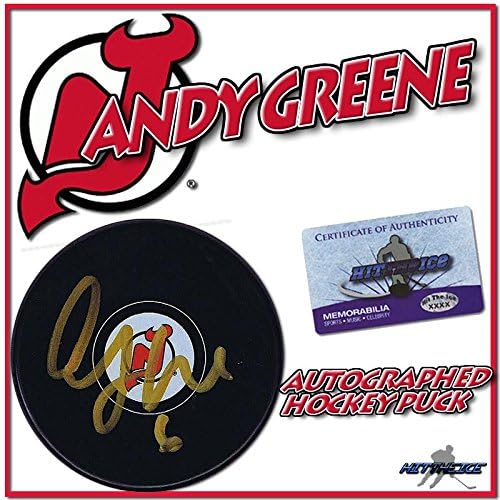 ANDY GREENE, NEW JERSEY DEVİLS Hokey Diskini COA ile İmzaladı * YENİ * 2-İmzalı NHL Diskleri