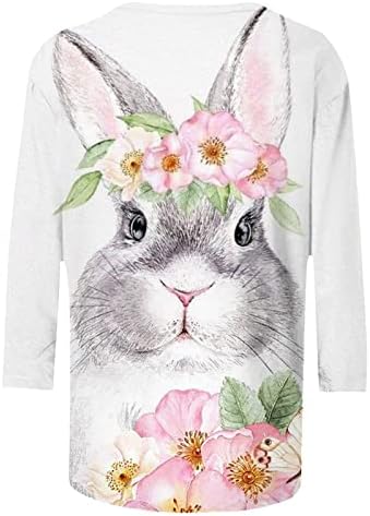 Paskalya Gömlek Kadınlar için Rahat 3/4 Kollu Sevimli Tavşan Grafik Tshirt Moda Wokout Tunik Üstleri 2 Gömlek