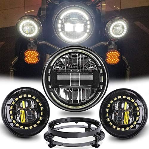 DOT Onayı 7 İnç LED Far + 4.5 İnç LED geçen Sis farları beyaz DRL ışık halkası + Far Braketi ile Uyumlu Harley, Siyah