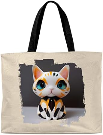 Kedi Tote Çanta-Grafik Sanat Alışveriş Çantası-Yavru Tote Çanta