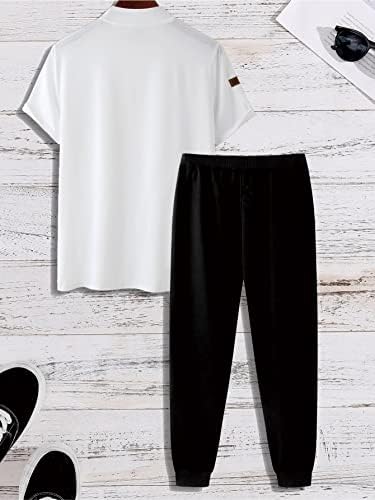 FİOXA İki Parçalı Kıyafetler Erkekler için Mektup Grafik Tee ve İpli Bel Eşofman Altı (Renk: Siyah / Beyaz, Boyut: XX-Large)