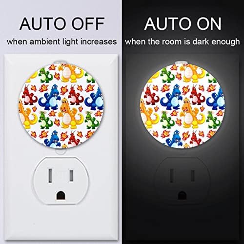 2 Paket Plug-in Gece Lambası LED Gece Lambası Kızgın Dinozor Dikişsiz Desen Alacakaranlıktan Şafağa Sensörü Çocuk Odası,