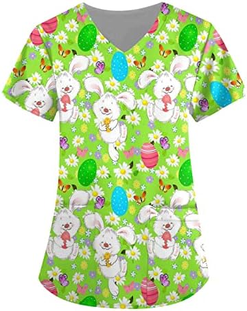 Bayan Sevimli Tavşan baskılı tişört Gömlek Yaz Pamuk Çalışma Out Vintage Paskalya Grafik Tees Tops gayrimenkulünü Cepler