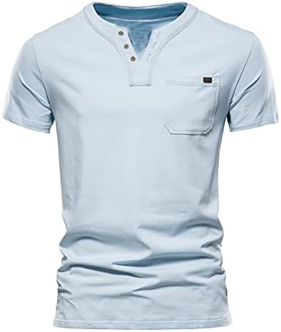Erkek Cep Henley Gömlek Casual Katı Slim Fit Düğme Aşağı kısa kollu t-shirt Kas üst bluz …