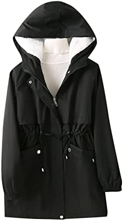 Kadın Kalın Palto Sıcak Kış Polar Astarlı Dış Giyim Hoodie Düz Renk İpli Bel Orta uzunlukta Dış Giyim Ceket Ceket