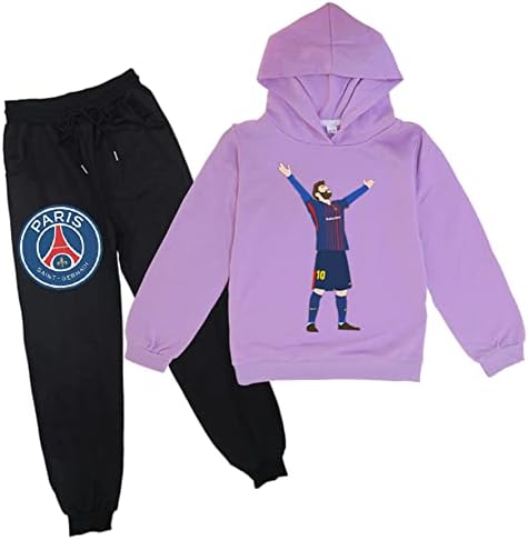 PaPama Unisex Çocuk svetşört Messi Uzun Kollu Üstleri ve PSG Sweatpants Seti-Futbol Yıldız eşofman Erkekler Kızlar için