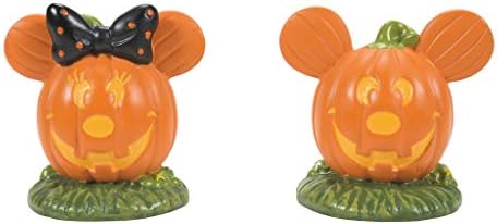 Bölüm 56 Disney Köyü Cadılar Bayramı Aksesuarları Pumpkintown Mickey ve Minnie Mouse Topiaires Heykelcik Seti, 1.75 İnç,