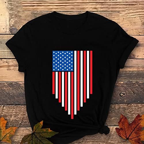 Vatansever Gömlek Kadınlar için ABD Bayrağı Yaz Kısa Kollu V Boyun Tshirt Kravat Boya Yıldız Gevşek Fit Rahat Tatil Bluz