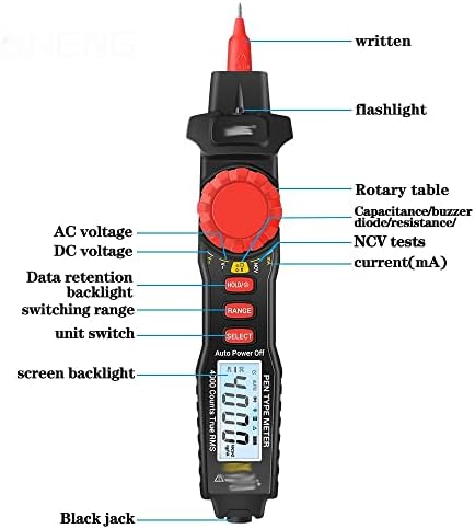 UOEIDOSB Multimetre Kalem Tipi Metre 4000 Sayımlar Temassız AC / DC Gerilim Direnç Kapasite Diyot Süreklilik Test Cihazı