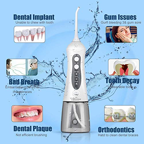 Openuye diş duşu, Akülü diş duşu, Oral Irrigator, 3 Modlu USB Şarj Edilebilir Su Diş Pensesinde, 4 Jet uçlu IPX7 Su Geçirmez