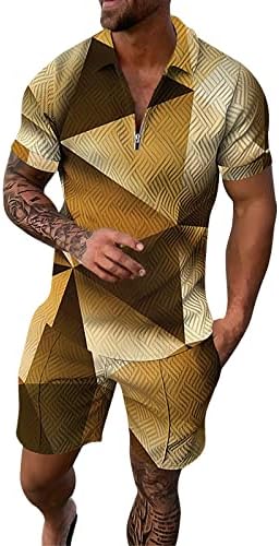Bmısegm Yaz erkek Takım Elbise Erkek Kısa Kollu Rahat Gömlek ve Şort Setleri Iki Parçalı yaz kıyafetleri Zip Takım Elbise