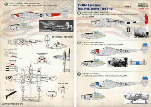 Baskı Ölçeği 48-157 Avrupa Üzerinde Çıkartma P-38J Aydınlatma Asları (1944-45), Bölüm 1 1/48