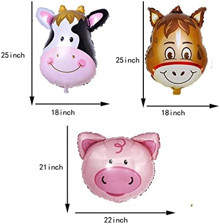 6 adet Çiftlik Hayvan Folyo Balonlar Domuz İnek At Eşek Kafa Şekilli Mylar Balon Çiftlik Hayvanları için Tema Doğum Günü