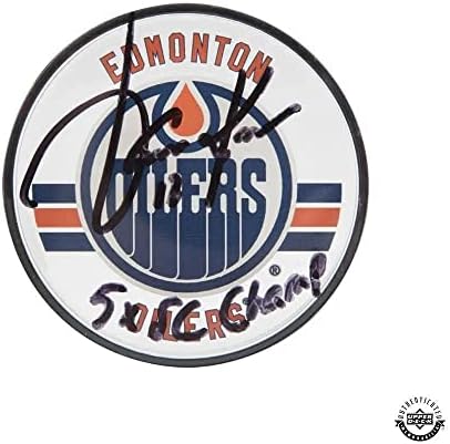 Jari Kurri İmzalı ve Yazılı Edmonton Oilers® Akrilik Disk - Üst Güverte-İmzalı NHL Diskleri