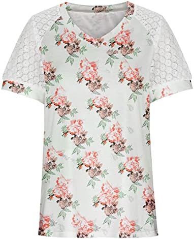 Kadın Yazlık T-Shirt 2023 Tunik V Yaka Baskı T - Shirt Casual Kısa Kollu Bluz Pilili Üstleri Fırfır Etekli