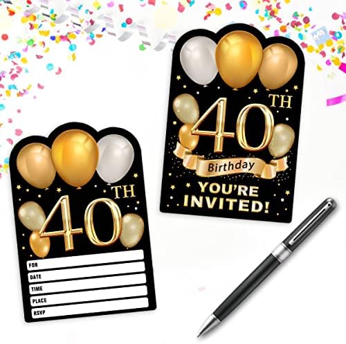 Zarflar ile 30 Altın Glitter 40th Doğum Günü Partisi Davetiyeleri kartları