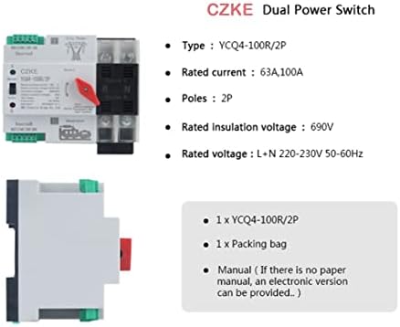 MAMZ YCQ4-100R/2P Tek Fazlı Din Raylı ATS 220V Çift Güç Otomatik Transfer Elektrik Seçici Anahtarları Kesintisiz (Renk :