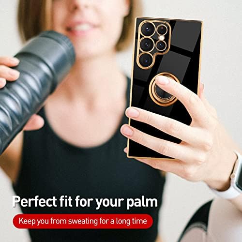 OOK Samsung Galaxy S23 Ultra Kılıf Kadınlar için 360° Halka Tutucu Standı Lüks Kaplama Kenar Yumuşak TPU Tam Vücut Darbeye