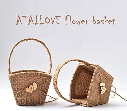 ATAILOVE 2 ADET Çuval Bezi Düğün Çiçek Kız Basket Çift Aşk Kalp ve İlmek için Vintage Rustik Düğün