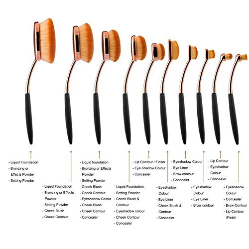 Yoseng Makyaj Fırçalar Set 10 Adet Profesyonel Oval Diş Fırçası Vakıf Kontur Toz Allık Conceler Eyeliner Karıştırma Fırçası