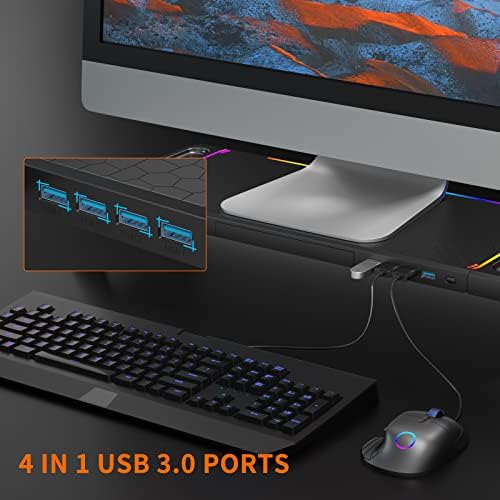 AİCHESON bilgisayar monitörü standı yükseltici RGB oyun ışıkları ile 4 USB 3.0 HUB yerleştirme istasyonu, katlanabilir PC