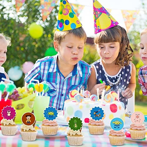 24 adet Oyuncak Inspired Hikayesi Kek Toppers Cupcake Yüzük Dekor Çocuklar için Karikatür Tema Doğum Günü Partisi Malzemeleri