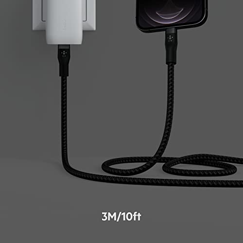 Belkin BoostCharge Pro Flex Örgülü USB Tip C'den Yıldırım Kablosuna (3M/10ft) Siyah ve 37W USB Tip C PPS PD Çift Bağlantı