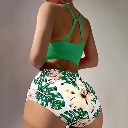 lcepcy kadın Çiçek Baskılı Bikini Setleri Iki Parçalı Karın Kontrol Yüksek Belli Mayo Yaz Mayolar Mayo