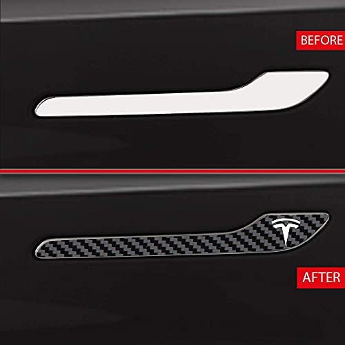 IPG Tesla Modeli 3 / Model Y Kapı Kolu çıkartma Sarma Kiti (4 Set) tesla Logosu (Siyah Karbon Fiber)