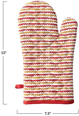Creative Co-Op 12L x 7-1/2 W Pamuklu Sıcak Eldiven Desenli, Kırmızı ve Hardal Rengi Eğlenceli Tekstiller, Büyük, Çok