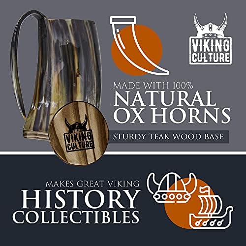 Viking Kültürü Öküz Boynuzu Kupa, Shot Bardağı ve Şişe Açacağı (3 Adet. Set) Otantik 16 oz. Ale, Mead ve Bira Tankard | Saplı