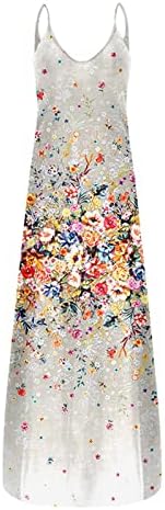 Maxi Uzun Elbiseler Kadınlar için Baskılı Spagetti Kayışı Yaz Casual Annelik Tankı Elbise Plaj Sundress Cep ile